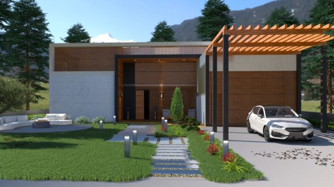 Render fachada chalet entrada