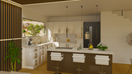 imagen de cocina con isla en tonos cálidos