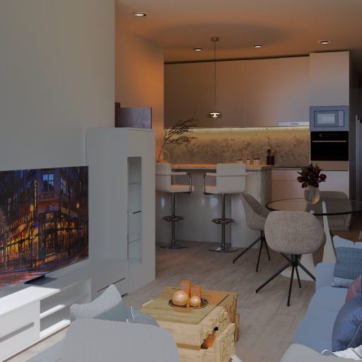 Render cocina-salón moderna